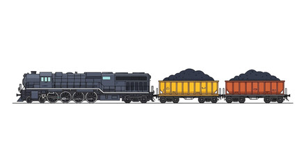Illustrative Depiction of a Steam Train Pulling Coal-Loaded Freight Cars
