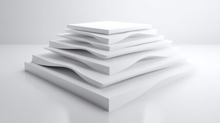 Minimalist layers of white platforms, 3D render on a bright background