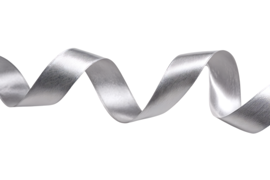 Silver ribbon wavy curl isolated on transparent background - Powered by Adobe