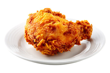 Crispy fried chicken drumstick on white plate isolated on transparent background