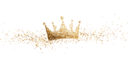 Shiny Gold Glitter Crown with Sparkling Texture Isolated on White Background