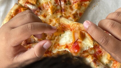 pizza in the hands