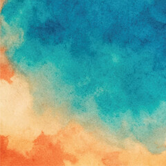 Vibrant Ocean Sunset Watercolor Texture Blue and Orange Abstract Background