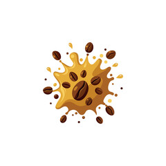 coffee splash with coffee beans set isolated flat