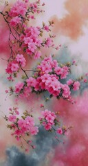Fototapeta premium Pink blossoms against a soft, watercolor backdrop