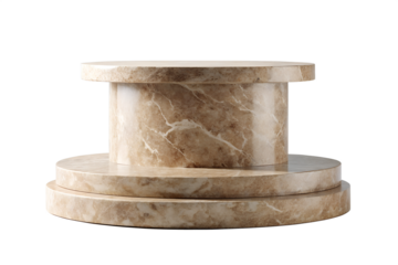 Sophisticated round marble podium isolated on transparent background, ideal for product displays or adding a touch of elegance