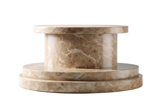 Sophisticated round marble podium isolated on transparent background, ideal for product displays or adding a touch of elegance