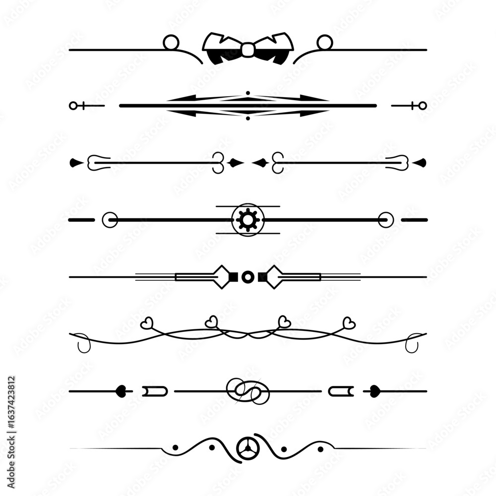 Poster set black simple line collection doodle border elements vector design style sketch isolated illustra