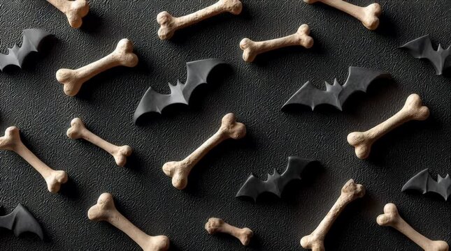 Halloween spooky theme with floating bones and bats textured dark background creating eerie atmosphere and Halloween bones and bats scattered