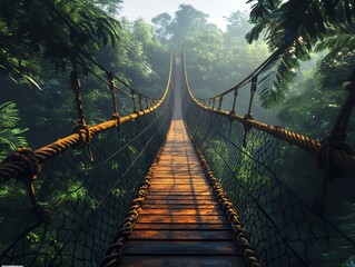 Fototapeta premium Suspension Bridge in Lush Tropical Rainforest