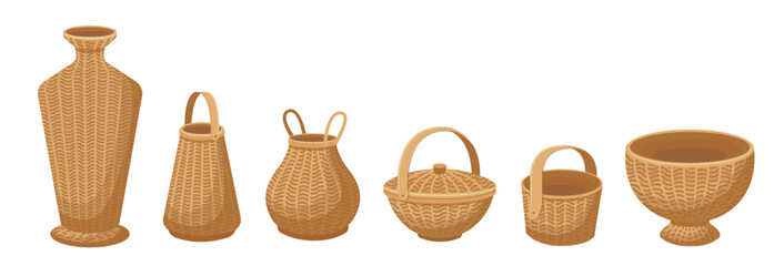 Handmade rattan bamboo crafts. Traditional wicker for baskets, storage containers or decorations
