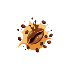 coffee splash with coffee beans set isolated flat