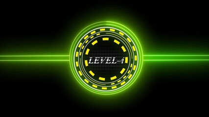 Abstract glowing neon level-4 isolated on black background. glitch text level 1 animation. text level up with glitch effect on black background. - Powered by Adobe
