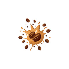 coffee splash with coffee beans set isolated flat