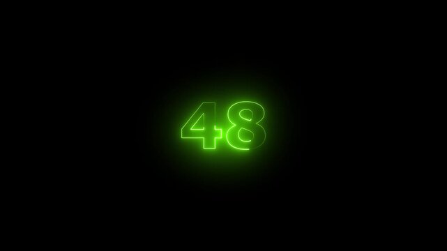 Glowing Neon Text Number 48 Animation &ndash; Bright Neon Number Countdown Icon on Black Background for Timers, Intros, Digital Displays, and Motion Graphic Projects