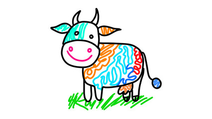 Colorful Cartoon Cow Illustration on White Background PNG