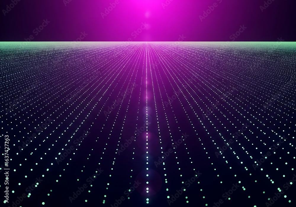 Poster abstract glowing dots create a dynamic digital horizon, perfect for tech, data visualization, and fu