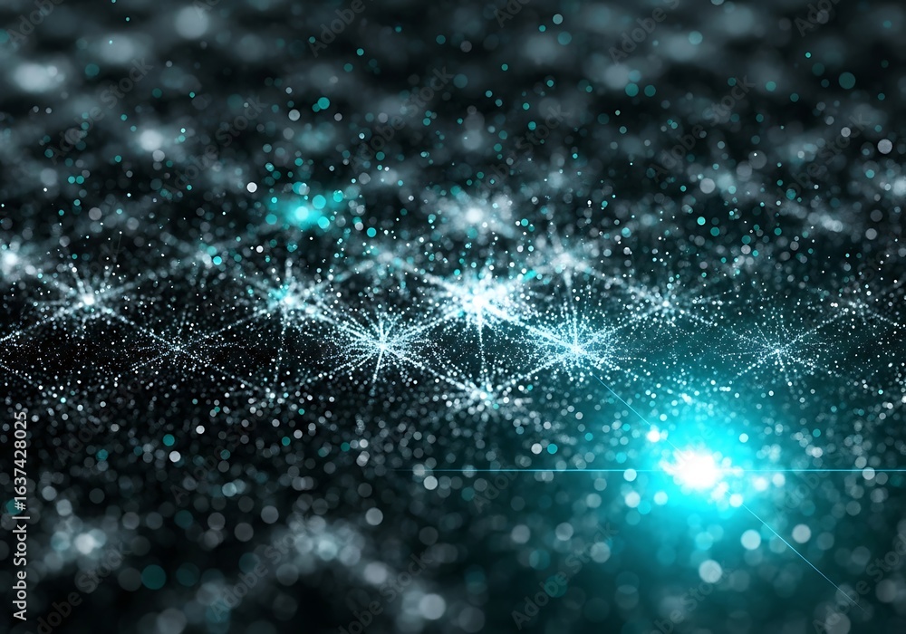 Poster dynamic digital abstract art with glowing particles and vibrant energy, perfect for tech concepts