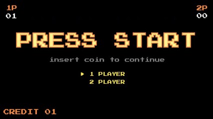 PRESS START INSERT A COIN TO CONTINUE. pixel art. 8 bit game. zoom animation. retro game. for game assets in vector illustrations. pixel art 8 bit game from vintage arcade computer. dark background - Powered by Adobe