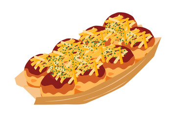 斜め上から見たチーズをかけたたこ焼きのイラスト　8個