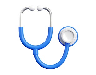 A 3D rendered blue stethoscope, isolated on a white background