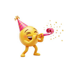 High-resolution party emoji with hat and confetti, celebrating joyful occasions and festive events, perfect for digital designs and social media posts isolated on transparent background
