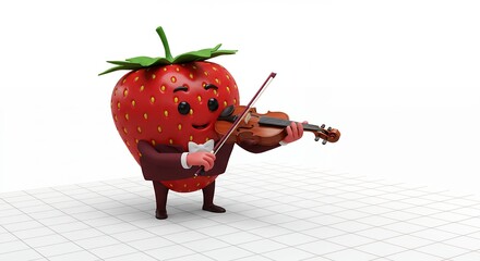 Strawberry cartoon playing violin