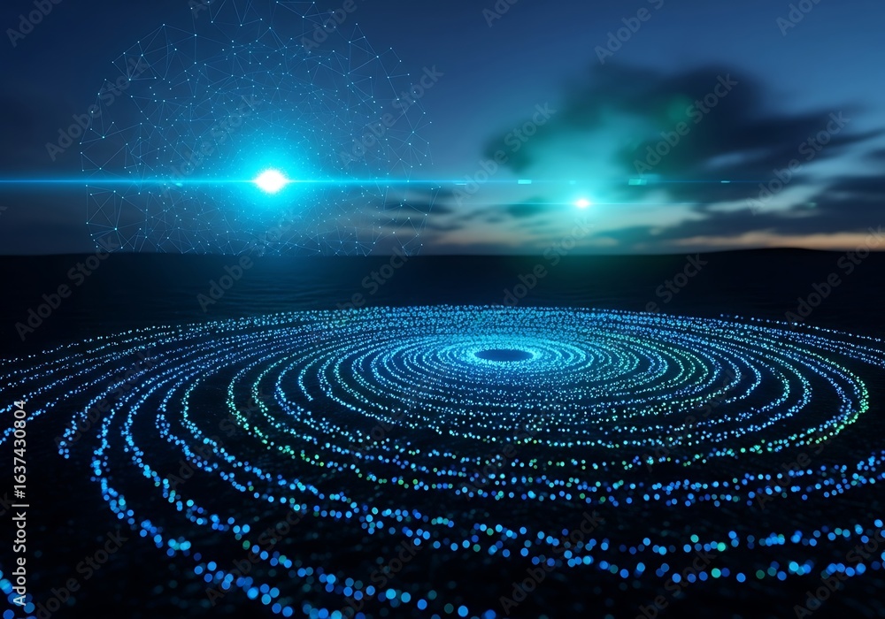 Poster stunning digital art with glowing data vortex and network connection representing technology