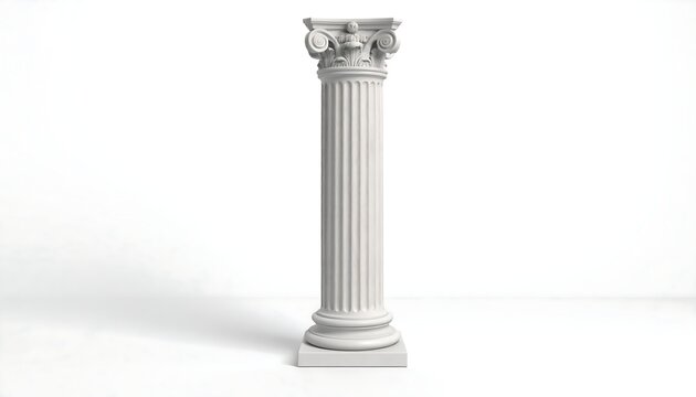 A single, fluted column with a detailed capital rests on a square base against a white backdrop