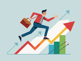 Character Stepping on Upward Arrow Graph with Briefcase