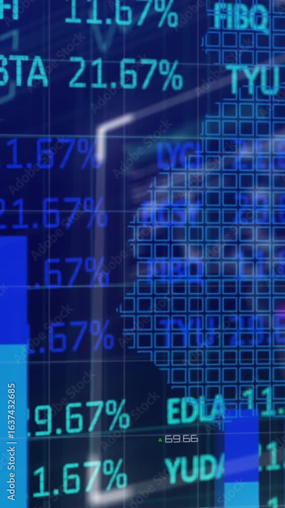 Poster animation of digital screen with financial data and graphs
