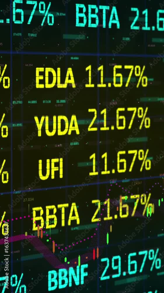 Aufkleber animation of digital screen with financial data and graphs