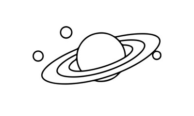 Minimalist Line Drawing of Saturn with Rings and Moons