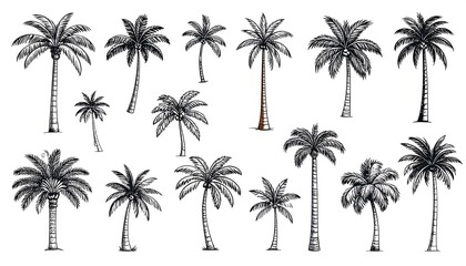 Obraz premium Collection of hand-drawn palm trees