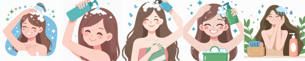 vector of a woman taking a shower