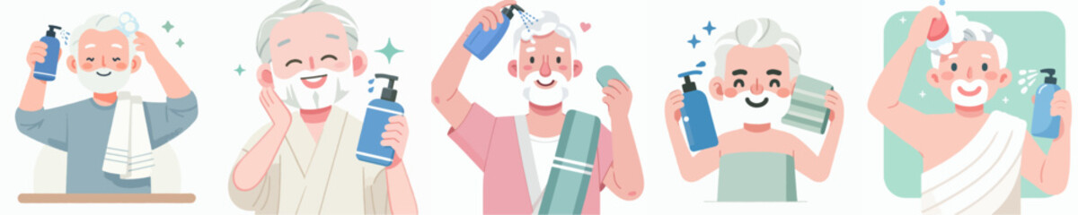 vector of a grandfather taking a shower