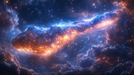 Fototapeta premium Spectacular galactic nebula with interstellar clouds emitting radiant light in dark space background