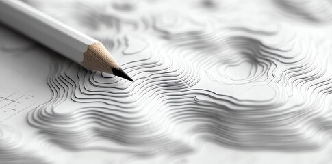 Pencil on Topographic Map Drawing in Black and White