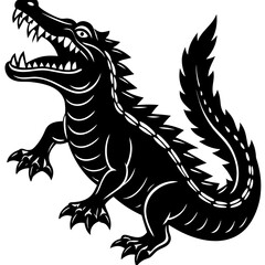 Aggressive alligator with open mouth and sharp teeth silhouette