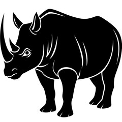 Black rhinoceros profile silhouette with white outline detail