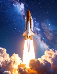 Naklejka premium Rocket launch into night sky