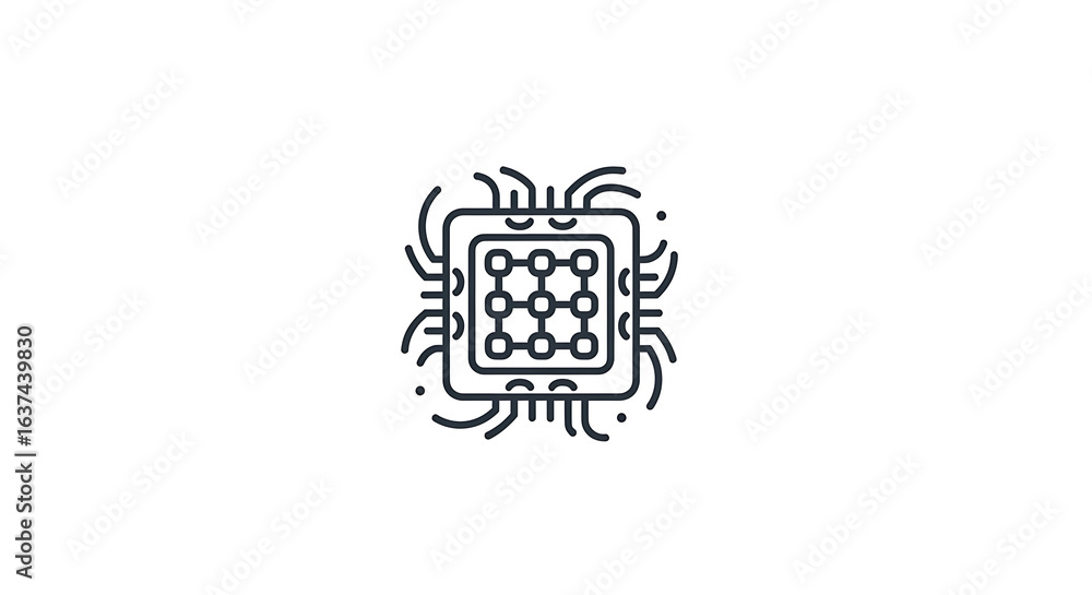Aufkleber a black and white line drawing of a computer chip with a grid of circles in the center