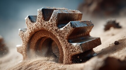 Rusty gear in desert sand