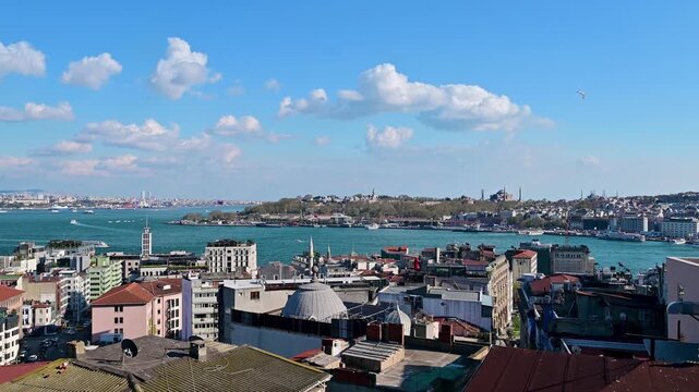 Cityscape view of Istanbul with the Bosphorus and Topkapi Palace in the background