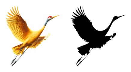 PNG a yellow bird in flight against a black background with a transparent background