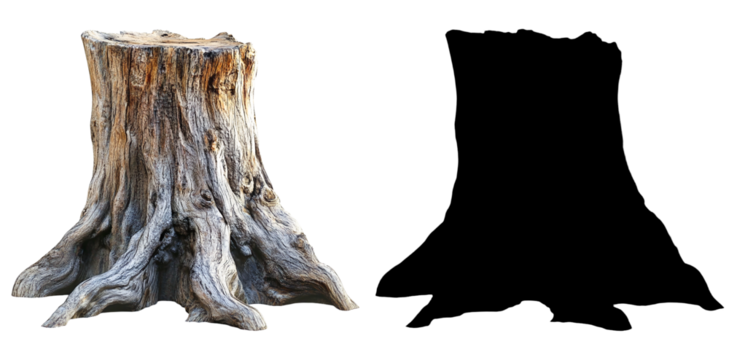 PNG the root of an old tree stump with a black background with a transparent background