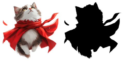 PNG a white cat wearing a red scarf on a black background with a transparent background