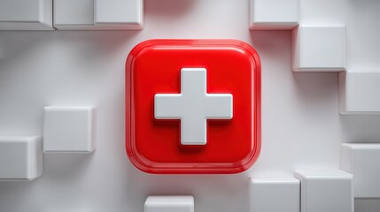 Obraz premium 3D Medical Cross Icon on Geometric White Background for Healthcare Design