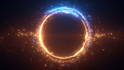 Circular glowing ring of blue and orange light with particles