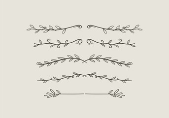 Hand Drawn Leaf Line Divider Set with minimal Botanical Accent Elements